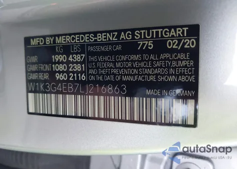 2020 Mercedes-Benz A 220 из США, поврежденный, VIN W1K3G4EB7LJ216863